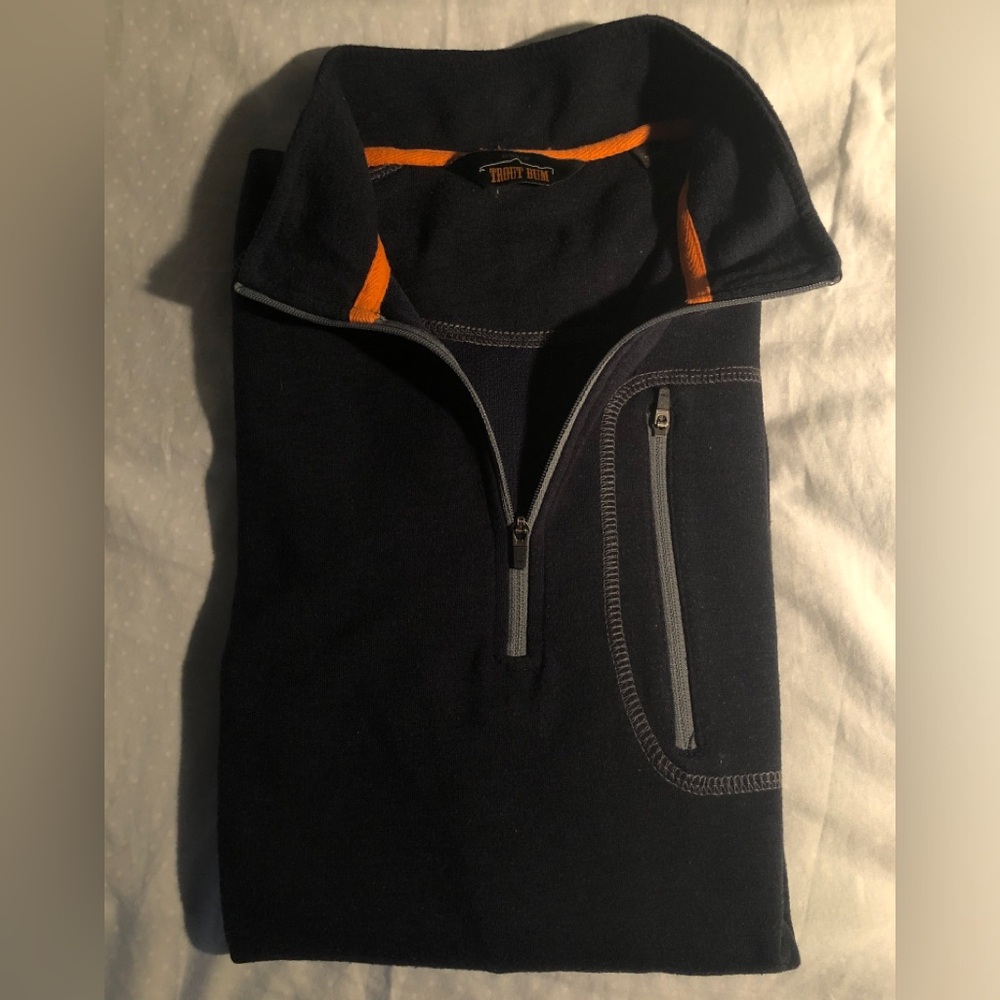 Orvis Trout Bum Men's Navy 1/4 Zip Wool Blend Sweater
